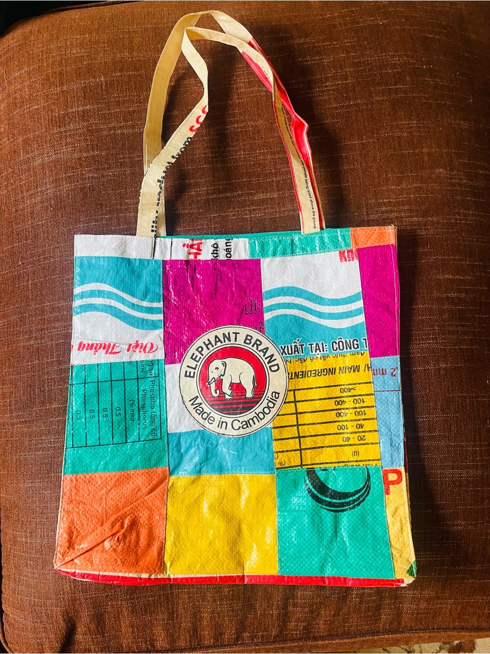 Elephant Brand Colorblock Recycled Tote Bag - Multicolor, made in Cambodia
